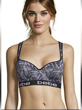 bebe Wire Free Criss Cross Straps Push Up Yoga Sports Bra L